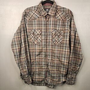 Bugatchi Men's Button Down Shirt Plaid Long‎ Sleeve Medium Green Western